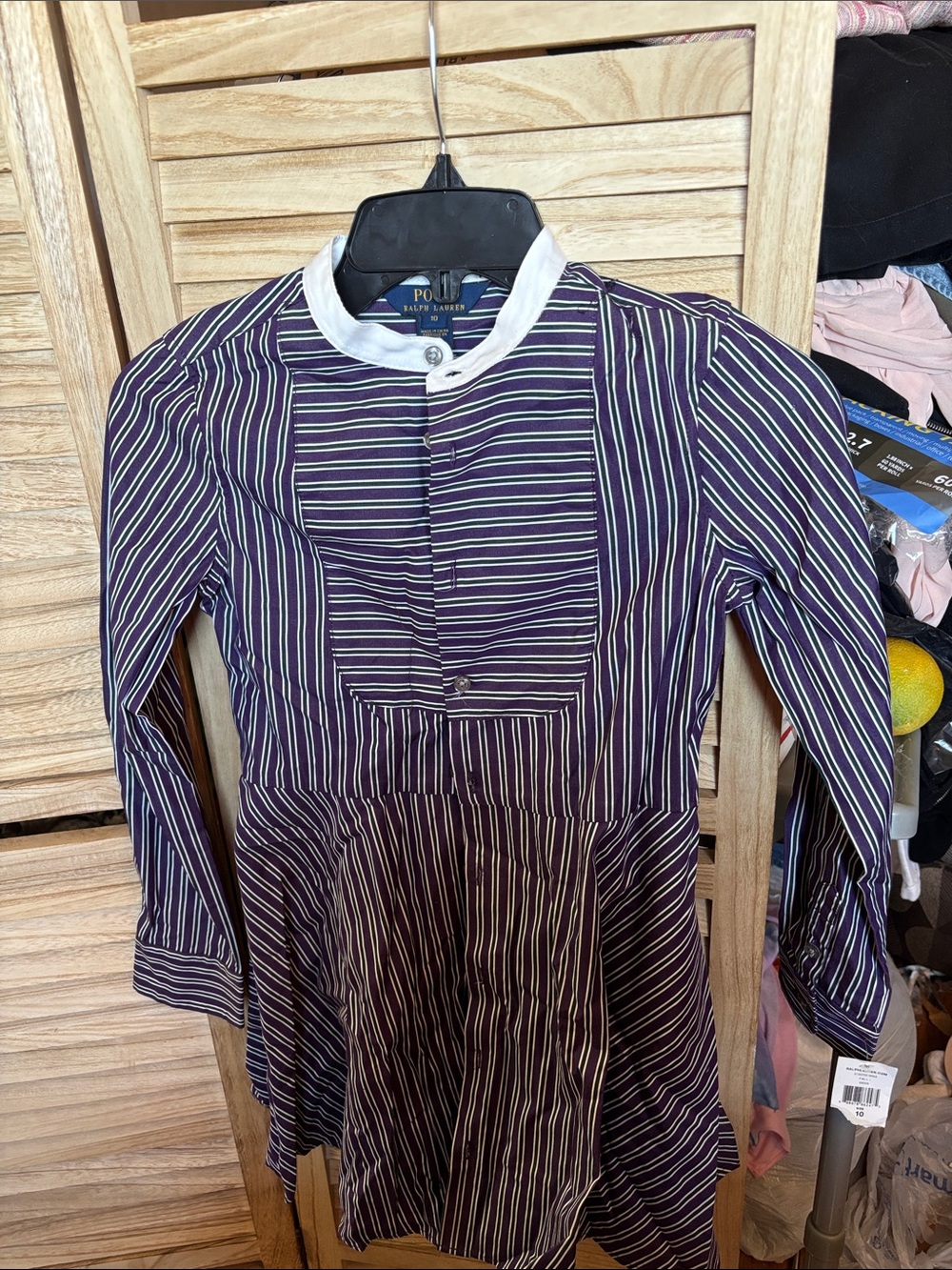Polo Ralph Lauren Purple and White Stripe Long-Sleeve Girls Dress 10 NWT